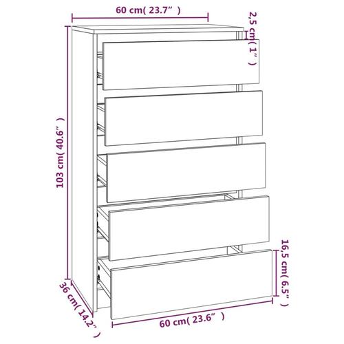 Skuffeskab 60x36x103 cm konstrueret træ hvid (OUTLET A)