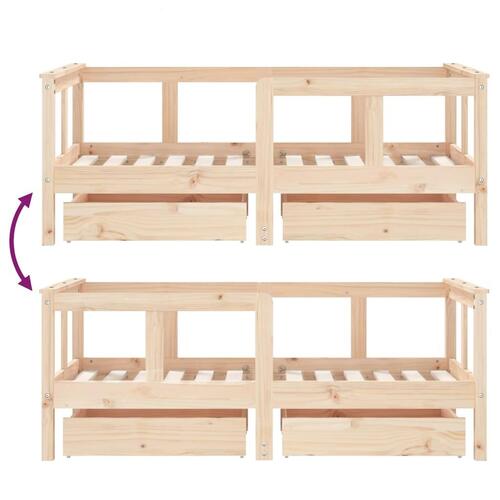 Sengeramme til juniorseng m. skuffer 70x140 cm massivt fyr (OUTLET A)