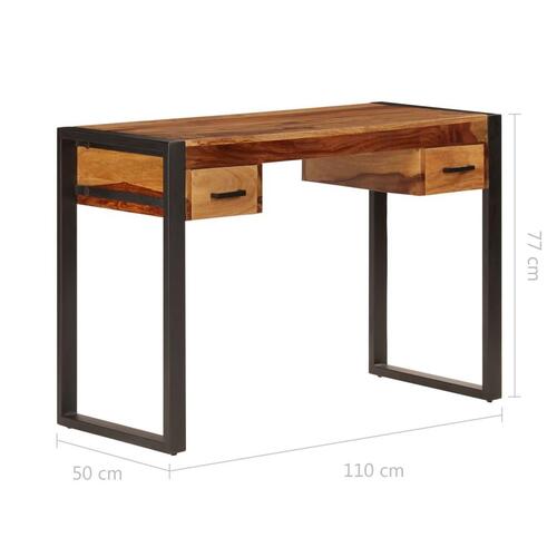 Skrivebord med 2 skuffer 110 x 50 x 77 cm massivt sheeshamtræ