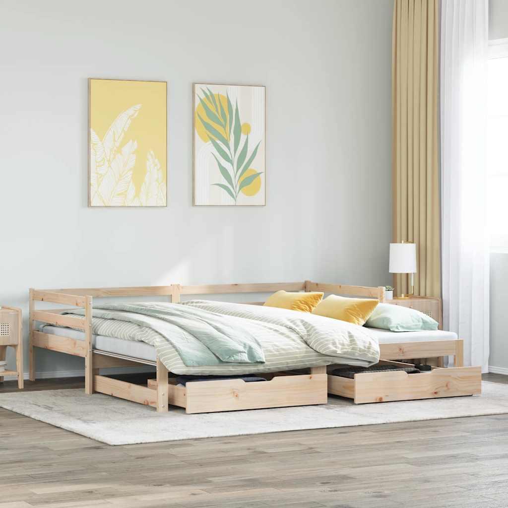 Daybed med udtræk og skuffer uden madras 90x190 cm billede