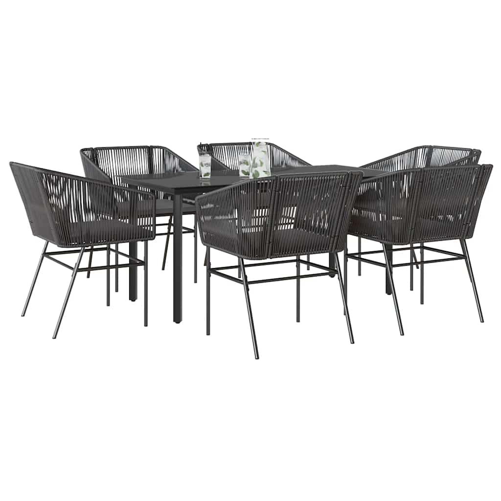3 Dele Spisebordssæt til Haven M. Hynder Polyrattan Glas Sort - Sort / 160 x 80 x 74 cm / 6