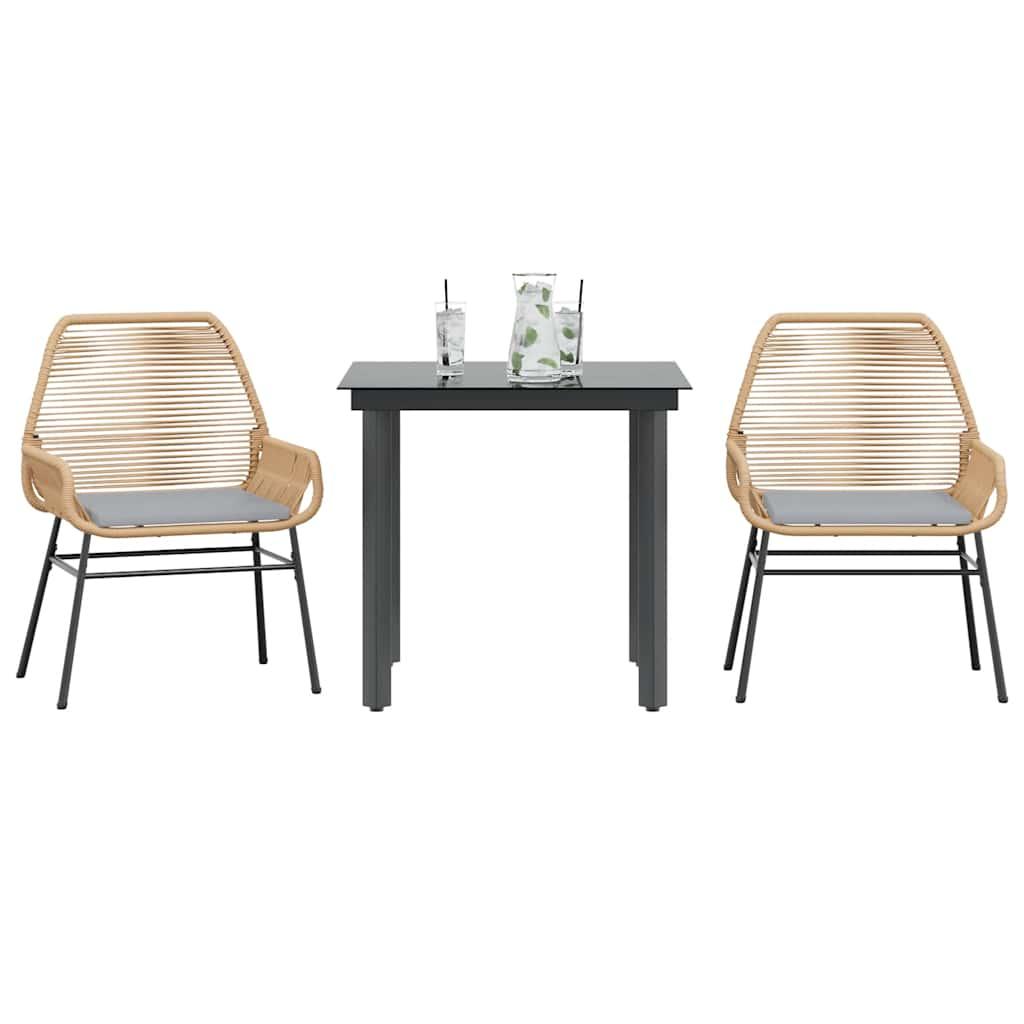 3 Dele Spisebordssæt til Haven M. Hynder Polyrattan Glas Sort - Brun / 80 x 80 x 74 cm / 2