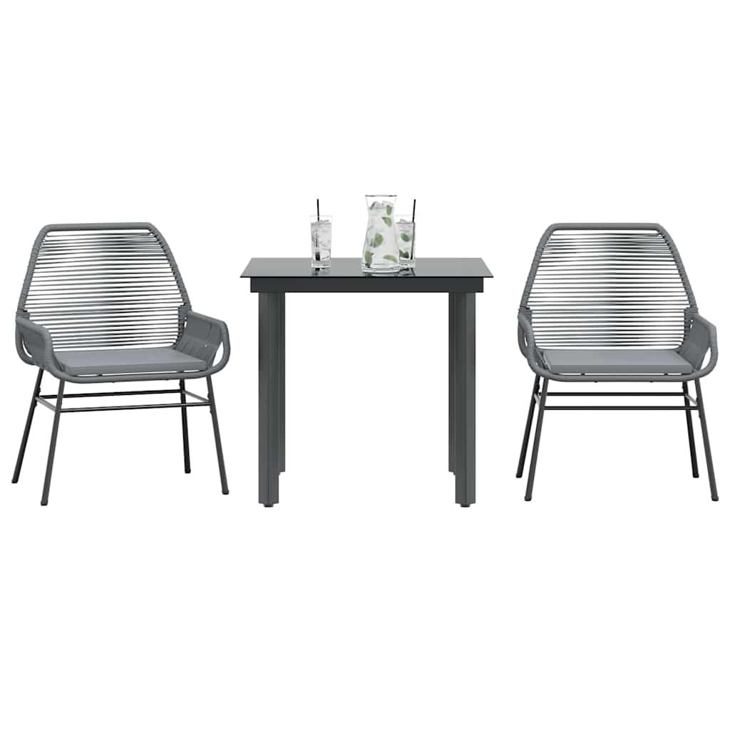 Spisebordssæt til haven 3dele med hynder polyrattan glas grå billede