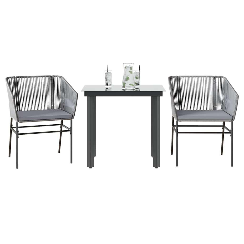 Spisebordssæt til haven 3dele med hynder polyrattan glas grå billede