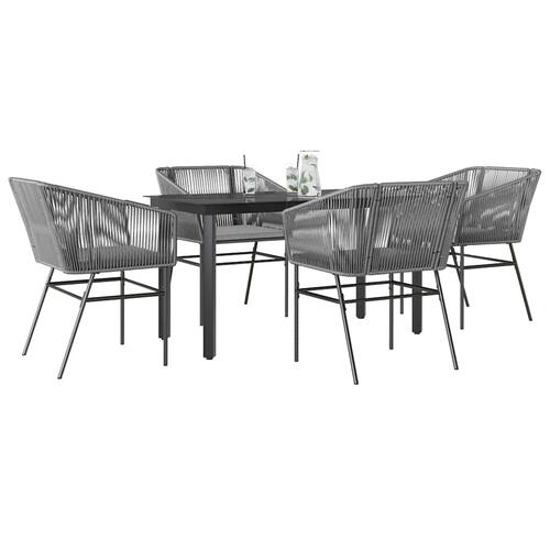 5 dele spisebordssæt til haven med hynder polyrattan glas grå