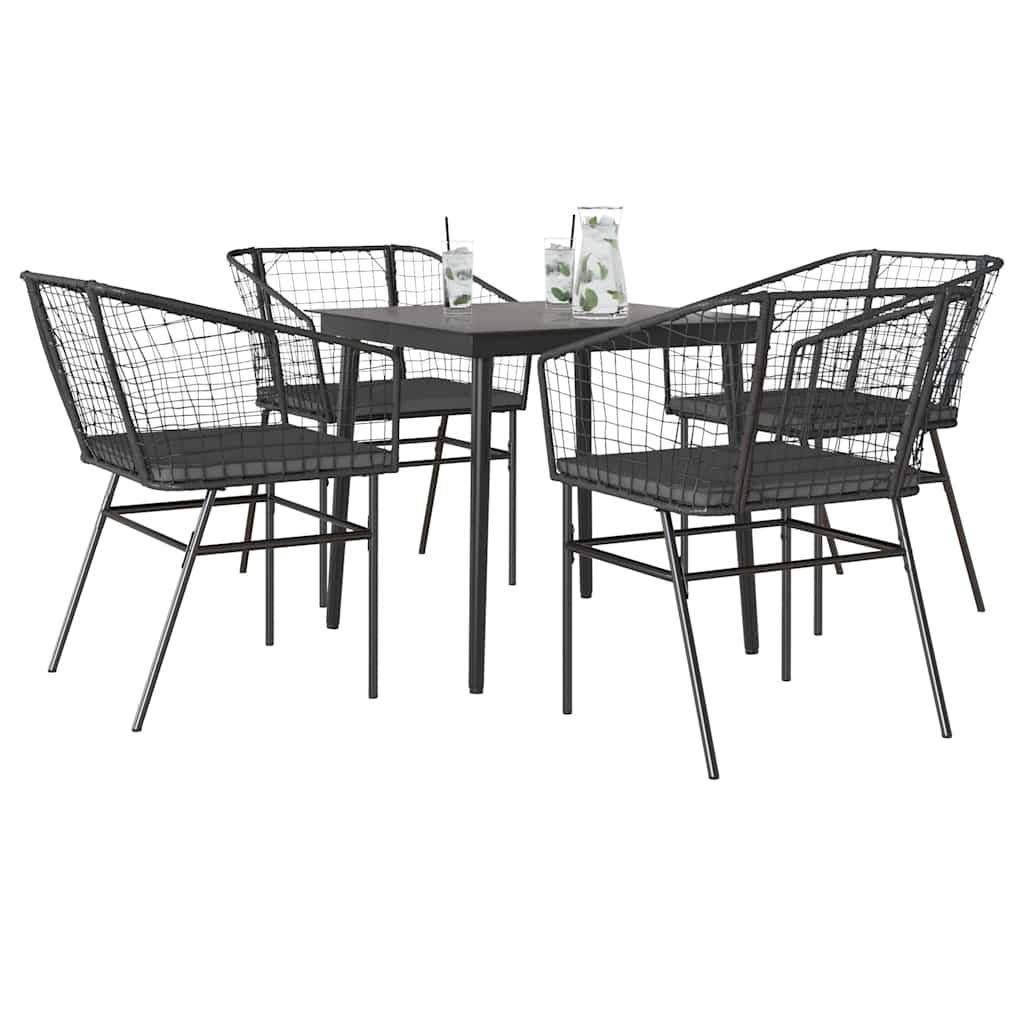 5 Dele Spisebordssæt Til Haven M. Hynder Polyrattan Glas Sort - 4 / Ja / 80 x 80 x 74 cm