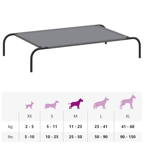 Løftet hundeseng 110x65x20 cm oxfordstof og stål grå