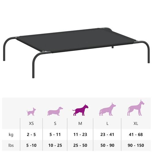 Løftet hundeseng 110x65x20 cm oxfordstof og stål sort