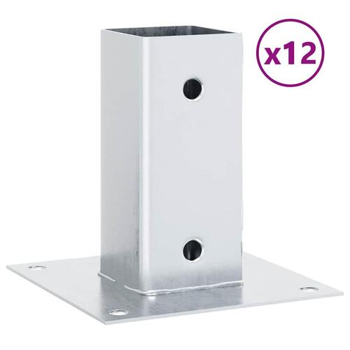 Stolpefødder firkantet 12 stk. 61x61 mm galvaniseret stål