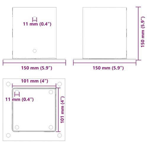 Stolpefødder firkantet 12 stk. 101x101 mm galvaniseret stål