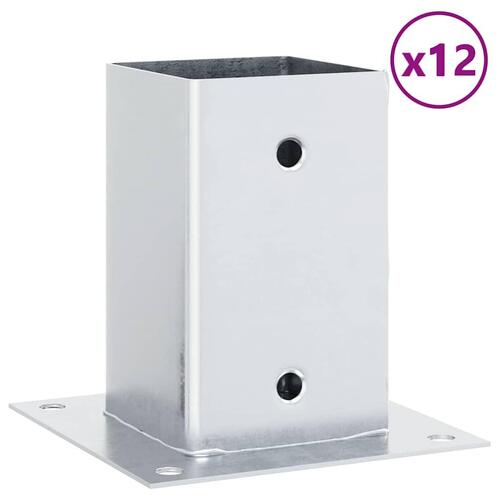 Stolpefødder firkantet 12 stk. 91x91 mm galvaniseret stål