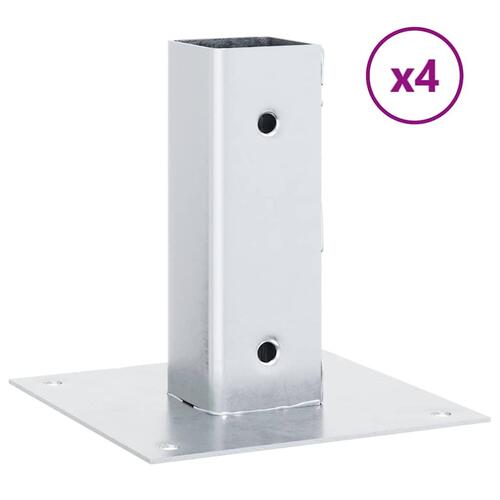 Stolpefødder firkantet 4 stk. 46x46 mm galvaniseret stål
