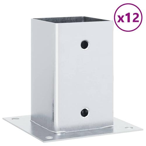 Stolpefødder firkantet 12 stk. 81x81 mm galvaniseret stål