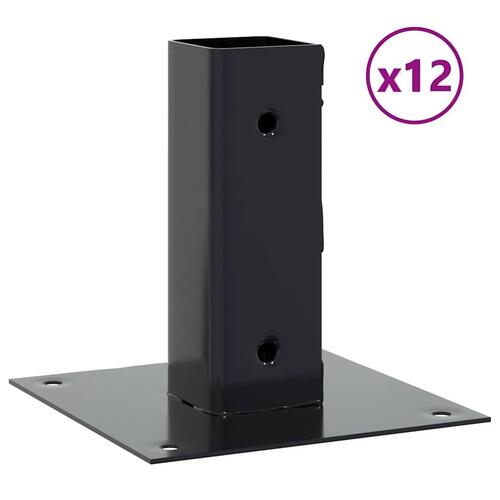 Stolpefødder firkantet 12 stk. 51x51 mm pulverlakeret stål