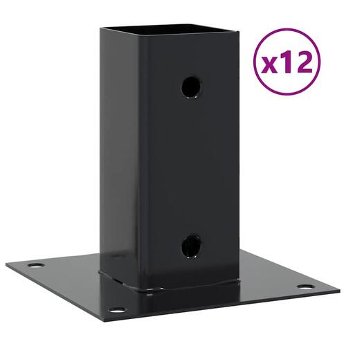 Stolpefødder firkantet 12 stk. 61x61 mm pulverlakeret stål