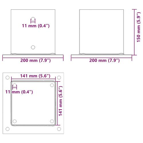 Stolpefødder firkantet 12 stk. 141x141 mm pulverlakeret stål