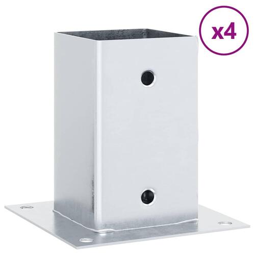 Stolpefødder firkantet 4 stk. 91x91 mm galvaniseret stål