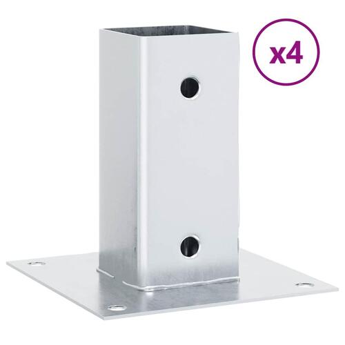 Stolpefødder firkantet 4 stk. 71x71 mm galvaniseret stål