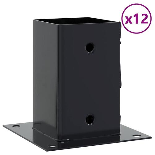Stolpefødder firkantet 12 stk. 81x81 mm pulverlakeret stål