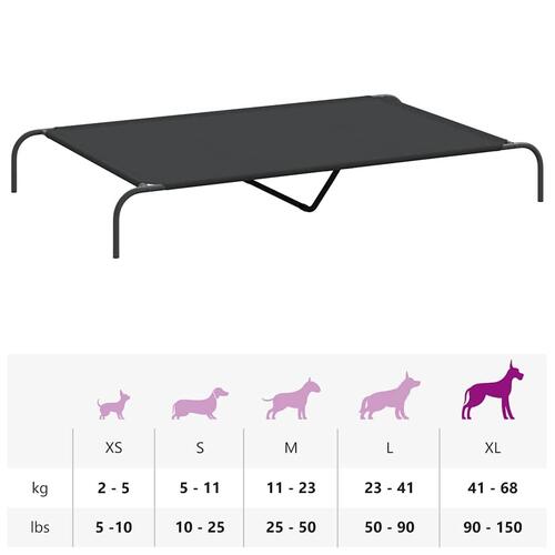 Løftet hundeseng 150x90x20 cm oxfordstof og stål sort