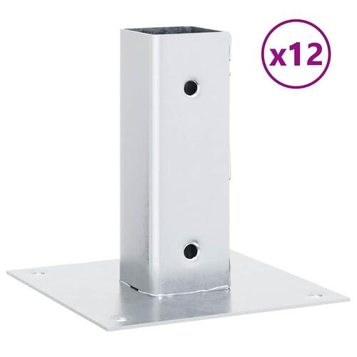 Stolpefødder firkantet 12 stk. 51x51 mm galvaniseret stål