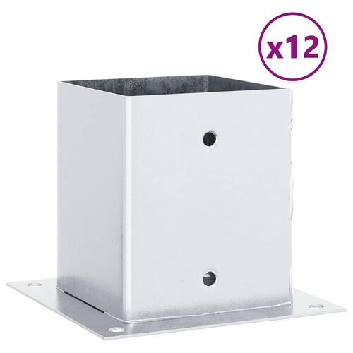 Stolpefødder firkantet 12 stk. 121x121 mm galvaniseret stål