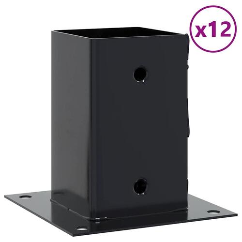 Stolpefødder firkantet 12 stk. 91x91 mm pulverlakeret stål
