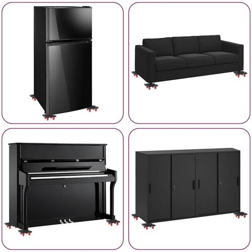 Møbelruller 4 stk. med løfter 13,5x13,5x4,2 cm 300 kg sort