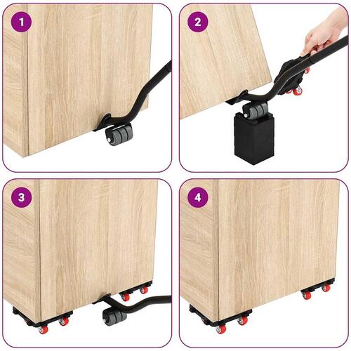Møbelruller 4 stk. med løfter 13,5x13,5x4,2 cm 300 kg sort