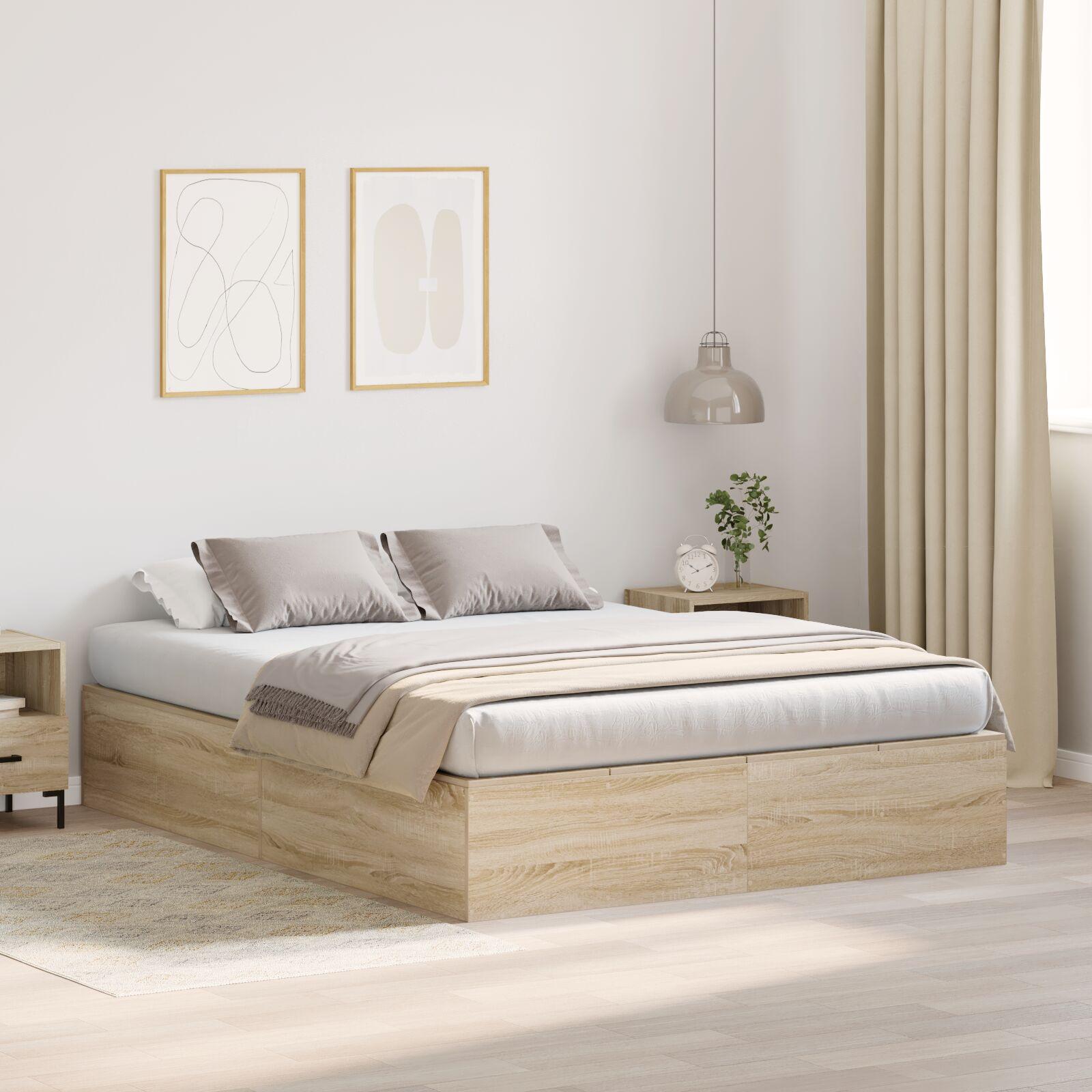 Seng med opbevaring Sonoma egetræ Konstrueret træ 140 x 200 cm
