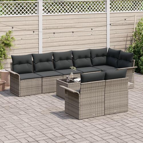 Have Sofa Sæt Sæt med 9 Grå Polyrattan Have Sofa Sæt