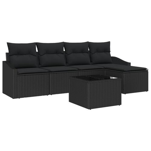 Havemøbel Sæt Sæt af 6 Sort Poly Rattan, Polyester, Skum