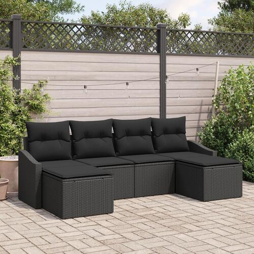 Have Sofa Sæt Sæt af 6 Sort Poly Rattan Udendørs Møbler