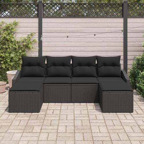 Have Sofa Sæt Sæt af 6 Sort Poly Rattan Udendørs Møbler