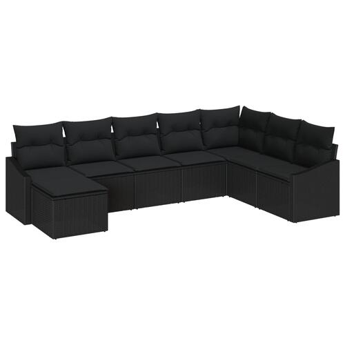 Havensofa Sæt Sæt med 8 Sort Poly rattan, Stål, Stof