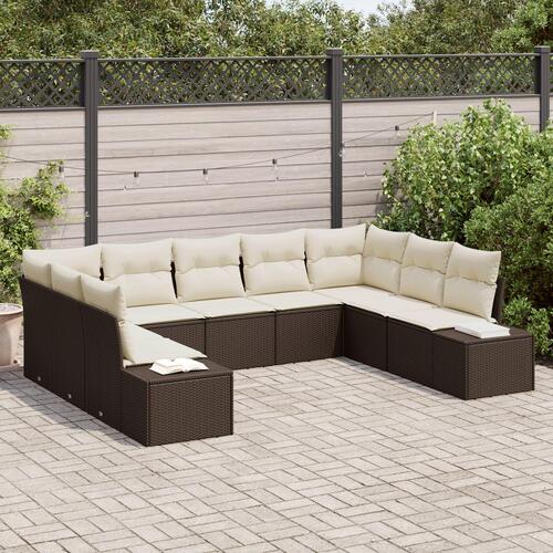 Have Sofa Sæt Sæt af 9 Brun og creme Rattan, polyester