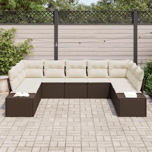 Have Sofa Sæt Sæt af 9 Brun og creme Rattan, polyester