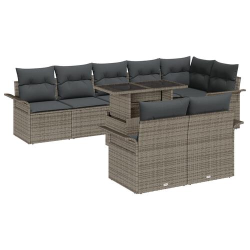 Havesofa Sæt 9 dele Grå Rattan Havemøbler Rektangulær Moderne