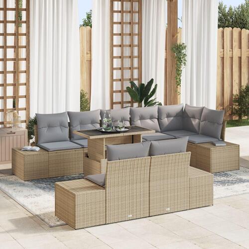 Have Sofa Sæt Sæt med 9 Lys Grå Rattan Have Sofa Sæt