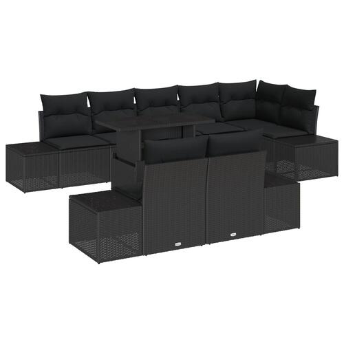 Have Sofa Sæt 9 Dele Sort Rattan væv, stofpuder Have Møbler