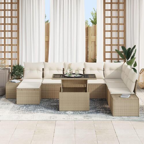 Havesofa Sæt 9 Del Beige Poly Rattan Hjørnesofa til Haven