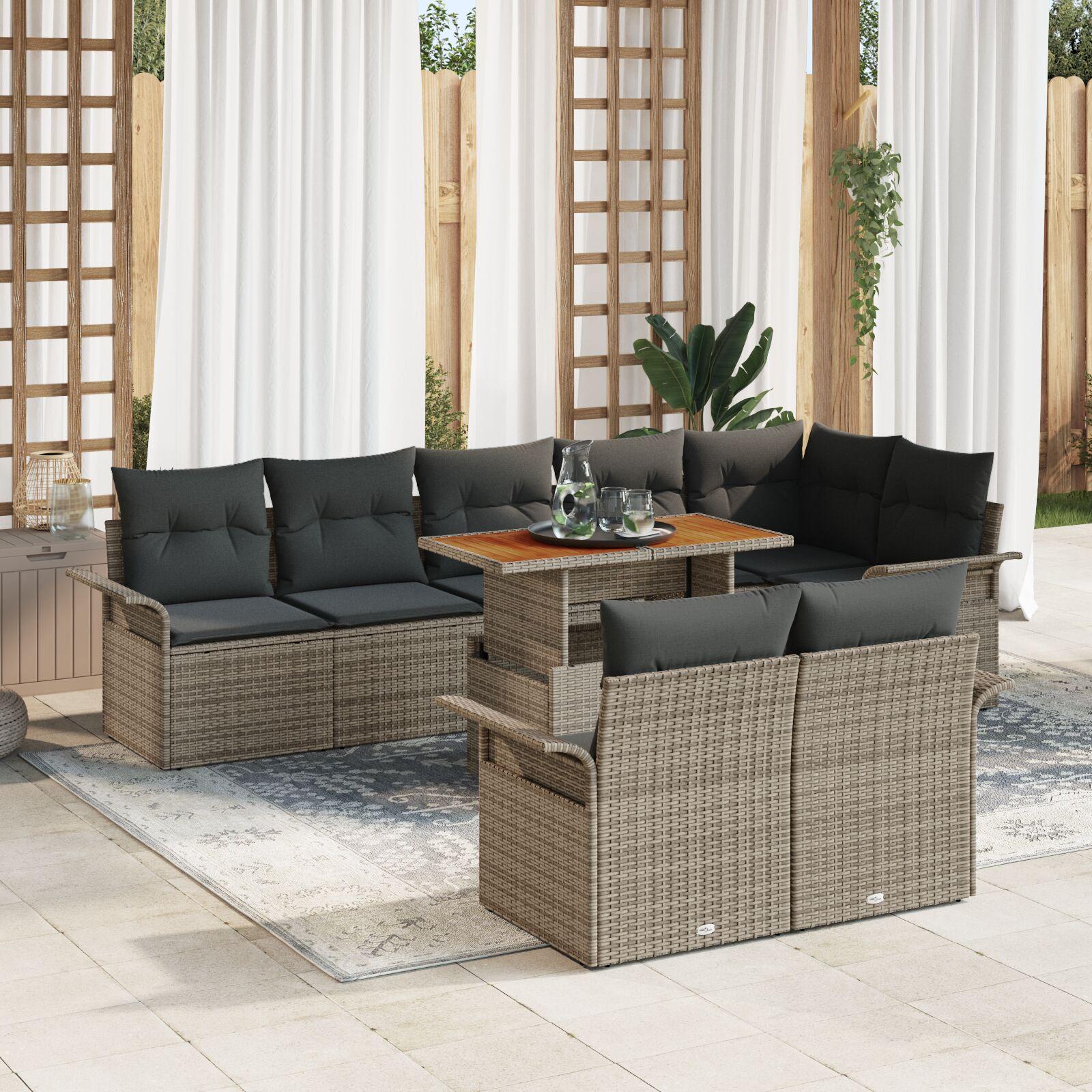 Havesofa Sæt 9 dele Grå Poly Rattan Havemøbler Rektangulær