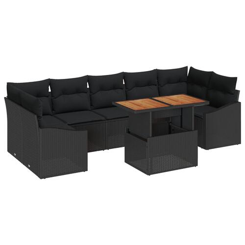 Have Sofa Sæt 8 Dele Sort Rattan, Træ Sofa Sæt Rektangulær