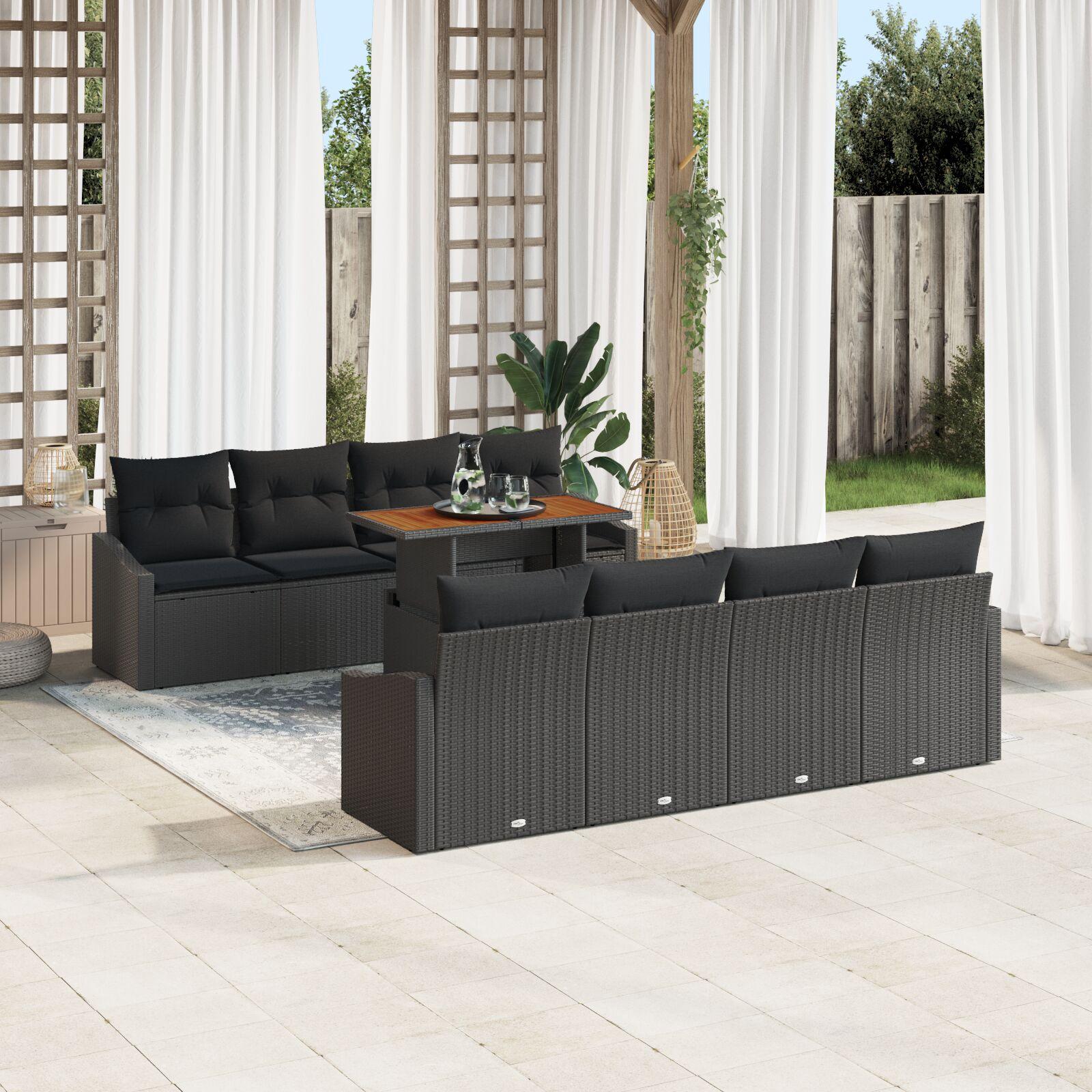 Have Sofa Sæt Sæt af 7 Sort Rattan Have Sofa Rektangulær