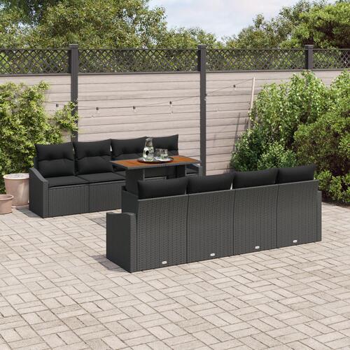 Have Sofa Sæt Sæt af 7 Sort Rattan Have Sofa Rektangulær