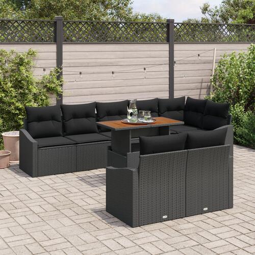 Have Sofa Sæt 9 Personer Sort og Brun Rattan og Træ Spise Sæt