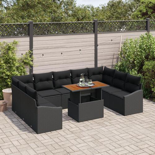 Have Sofa Sæt 10 Stk Sort og Brun Rattan og Træ