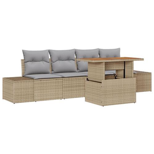 Have Sofa Sæt Sæt af 5 Beige Rattan Have Spise Sæt Rektangulær