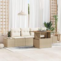 Have Sofa Sæt Sæt af 5 Beige Rattan Udendørs Møbler Rektangulær