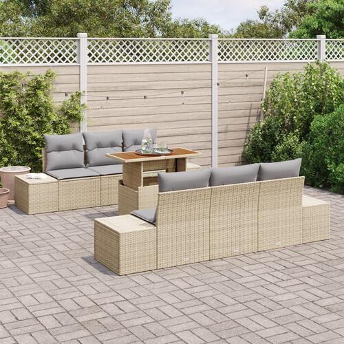 Have Sofa Sæt Sæt af 7 Beige Rattan Udendørs Bord Rektangulær